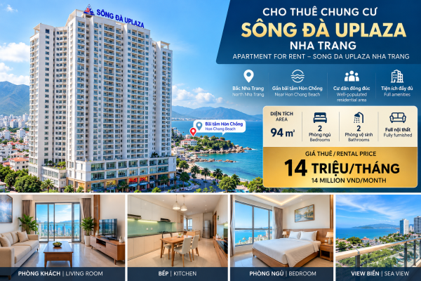 CHO THUÊ CHUNG CƯ SÔNG ĐÀ NHA TRANG – 94M², 2 PHÒNG NGỦ, FULL NỘI THẤT