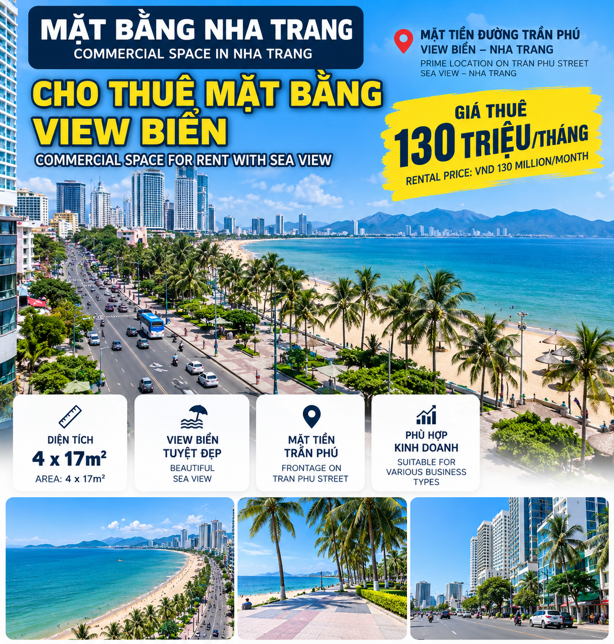 MẶT BẰNG NHA TRANG VIEW BIỂN TRẦN PH&Uacute; &ndash; GI&Aacute; THU&Ecirc; 130 TRIỆU/TH&Aacute;NG